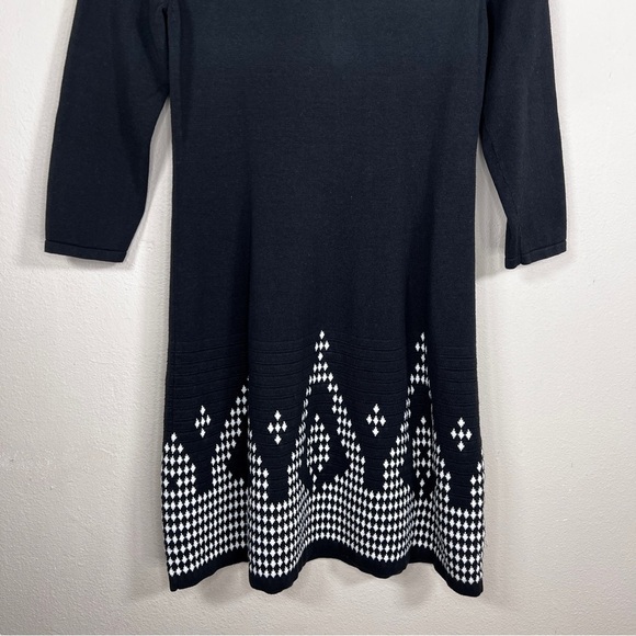 MEDIUM ECI BRAND SWEATER DRESS BLACK WHITE KNIT PULLOVER STRETCH 3/4 SLEEVE - Picture 2 of 8